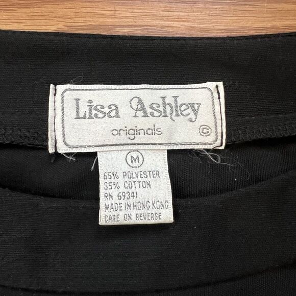 Vtg 80S Lisa Ashley T Shirt Black Sz M Embroidered Beaded Colorful Floral SP Pad - Picture 7 of 10